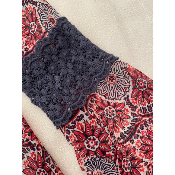 Volcom Red Navy Boho Dress True To This Tunic Cut Out Lace Inset Sleeves Lined, - Picture 7 of 15